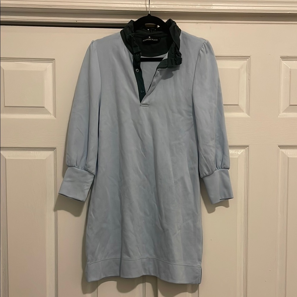 Pomander Place Light Blue Dress with Dark Green Accents
